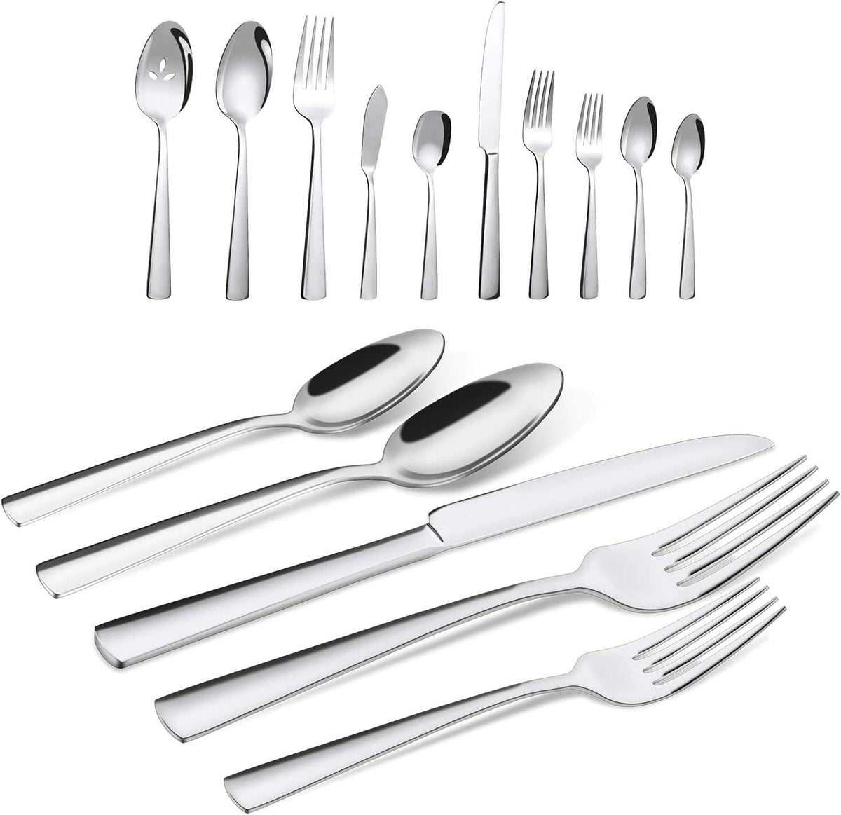 Brightown 65-piece silverware set displayed on a dining table to show complete dinnerware look