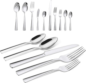 Brightown 65-piece silverware set displayed on a dining table to show complete dinnerware look