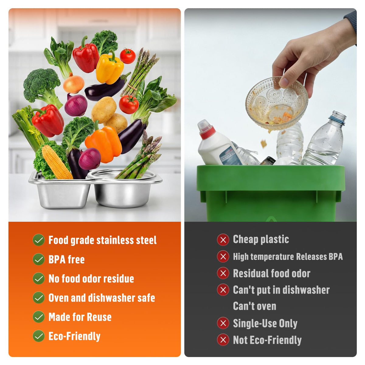 BrightWorld eco-friendly stainless steel snack containers reduce disposable waste