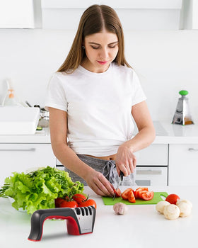 Brigii 4-in-1 knife sharpener blade compatibility for diverse kitchen tools.