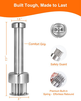 Brigii tenderizer in use on beef or steak for texture improvement