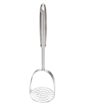 Brigii potato masher with 37-hole plate for ultra-fine mashing and smooth texture.