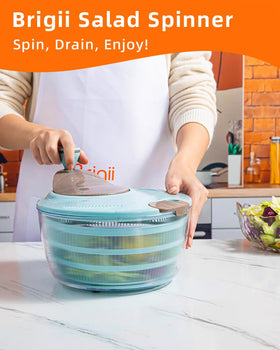 Brigii salad spinner highlighting double drainage holes for quick drying.