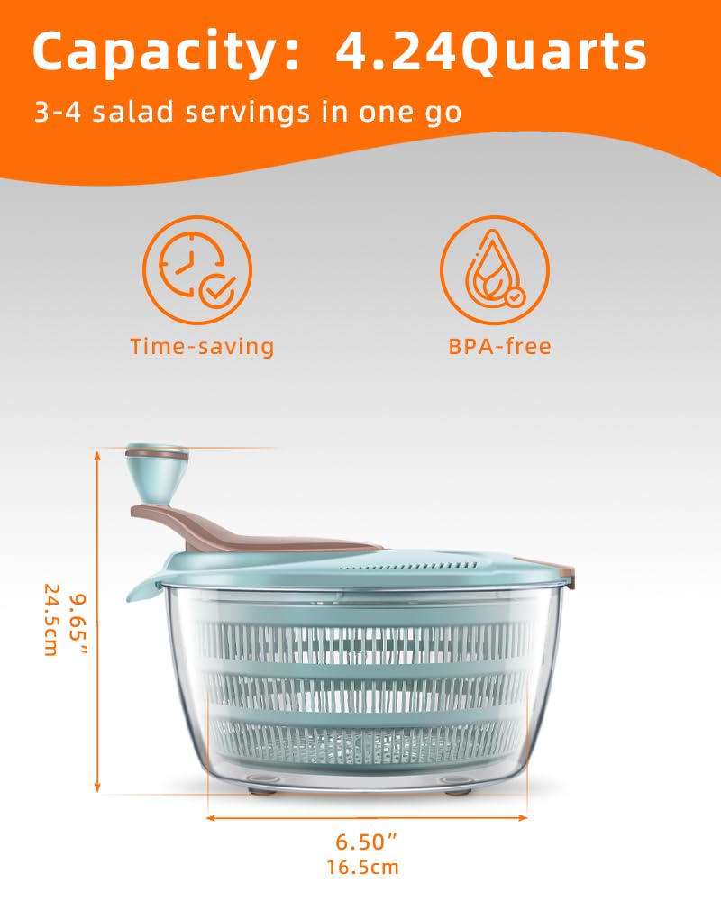 Brigii salad spinner features a non-slip base for stability.