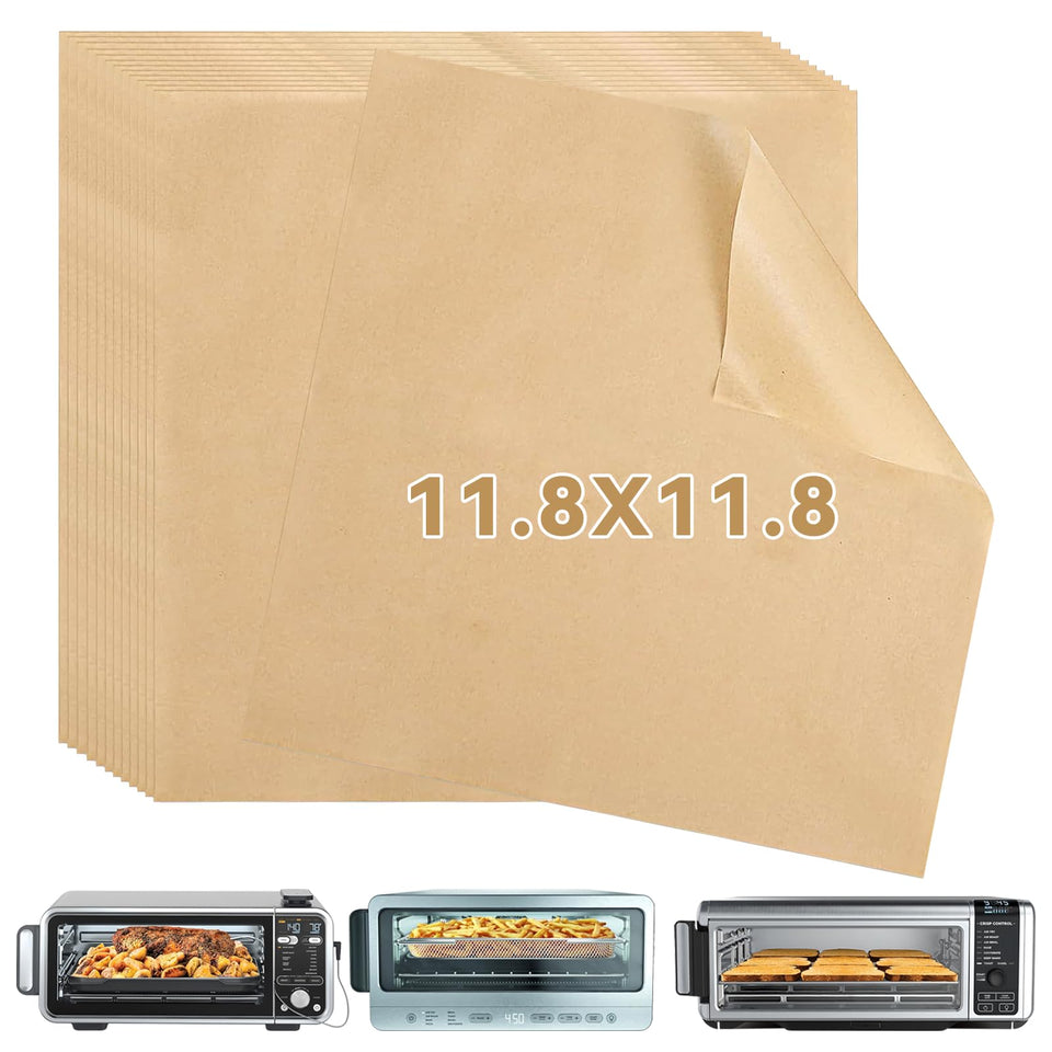 Brikinte 12-inch airfryer parchment squares pack shot for mess-free cooking