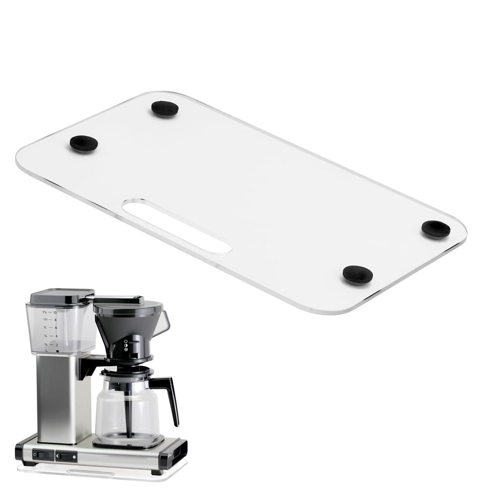 Brikinte appliance slider with clear acrylic tray for Moccamaster, smooth glide and stable placement.