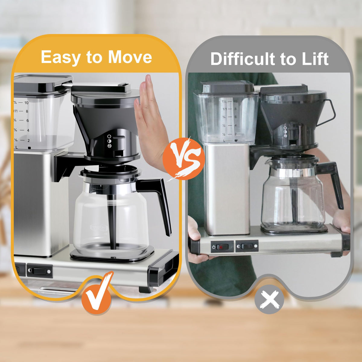 Brikinte space-saving tray design fits tight countertops, keeping coffee setup organized.
