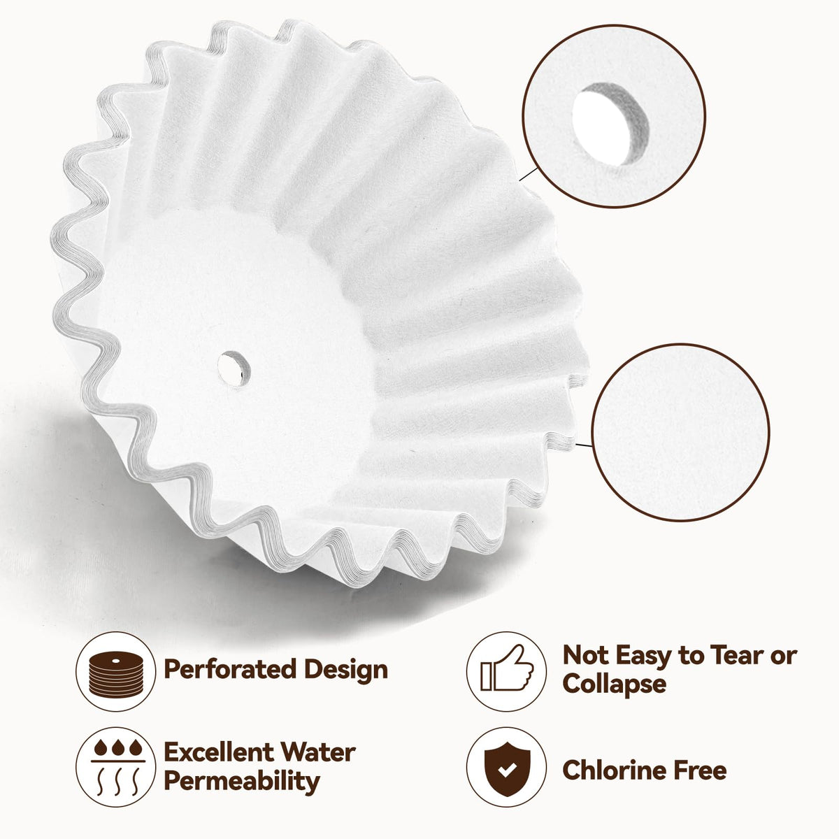 Brikinte perforated center design eliminates tearing for reliable, ready-to-use filtration.