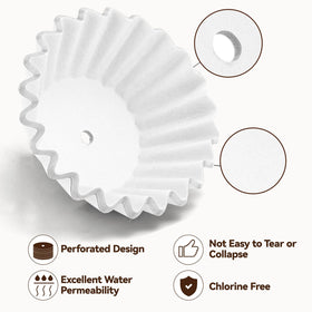Brikinte perforated center design eliminates tearing for reliable, ready-to-use filtration.