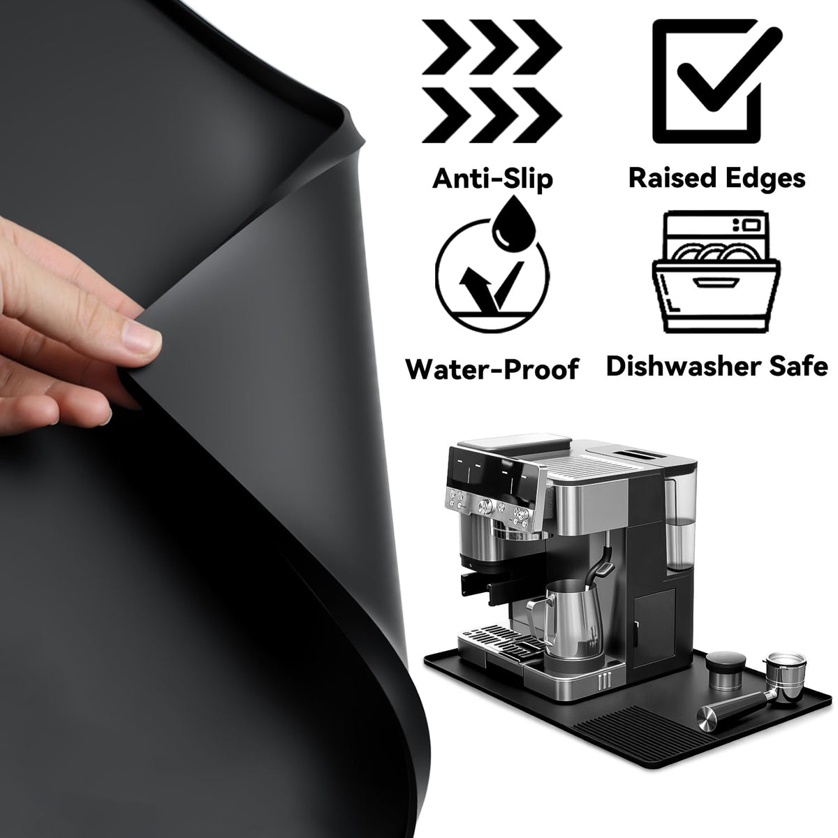 Brikinte anti-slip silicone mat keeps mugs steady during brewing sessions.