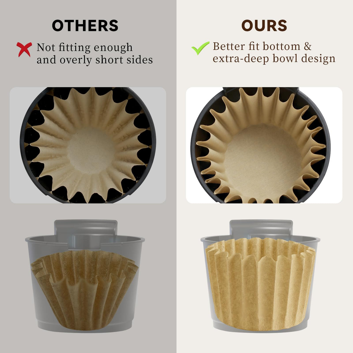 Unbleached natural pulp filters provide clean taste and sustainability