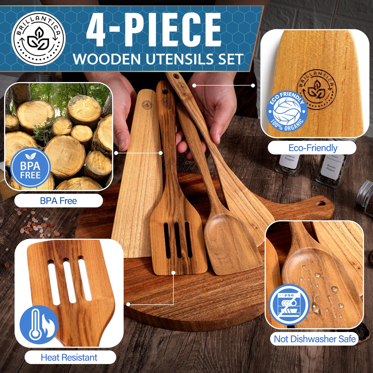Brillantica slotted spatula in natural wood for draining sauces.