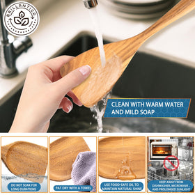Brillantica wooden utensil set displayed in kitchen, warm and durable.
