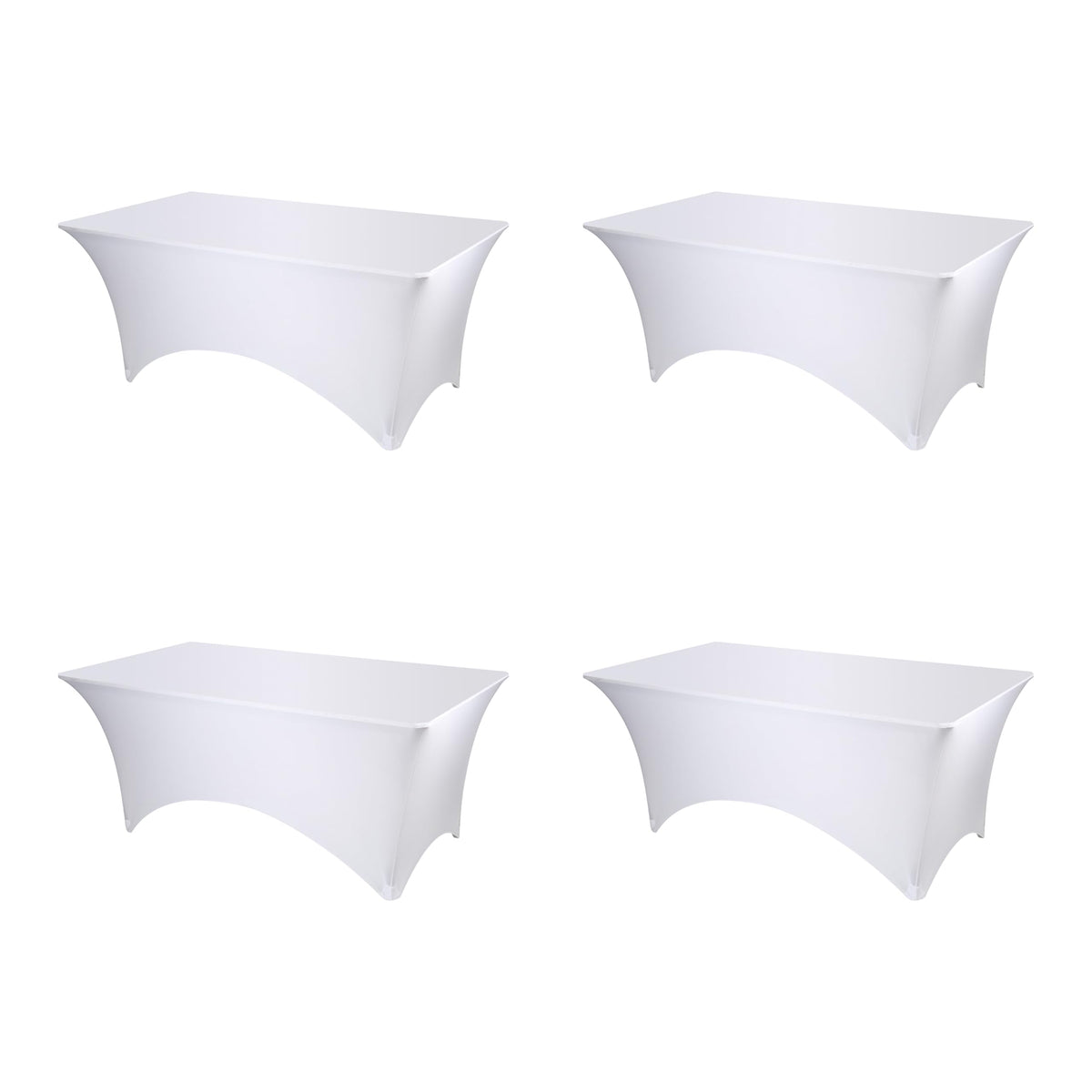BRILLMAX 4 Pack white spandex table cover on a 6ft rectangle table for a clean display