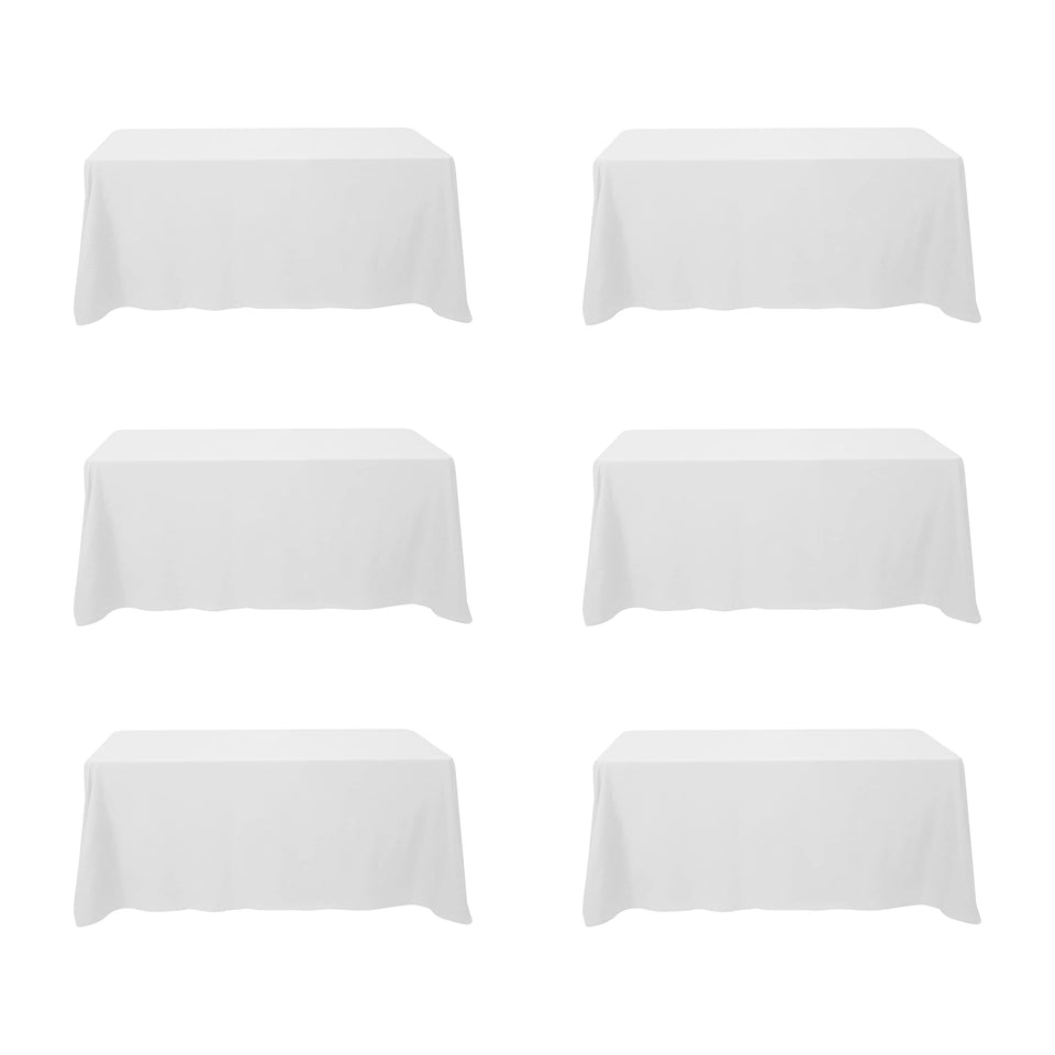 BRILLMAX 6-pack white tablecloths folded for storage, showing premium fabric texture