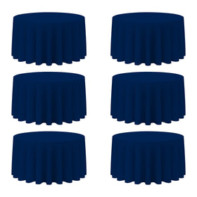 BRILLMAX 6-pack navy round tablecloths covering a 60-inch table with full floor-length drape
