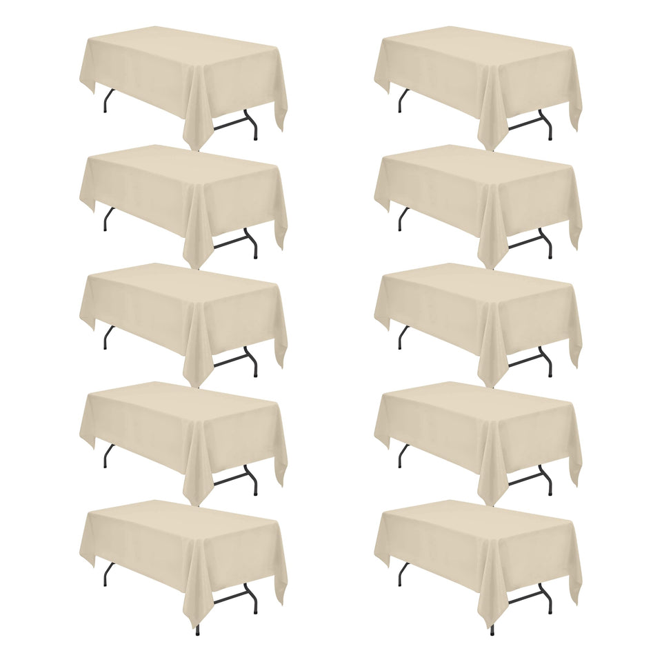 BRILLMAX beige tablecloth drape on a formal 6 ft table for elegant events.