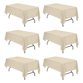 BRILLMAX beige tablecloth 60x102 flatlay shows elegant drape and spill resistance.
