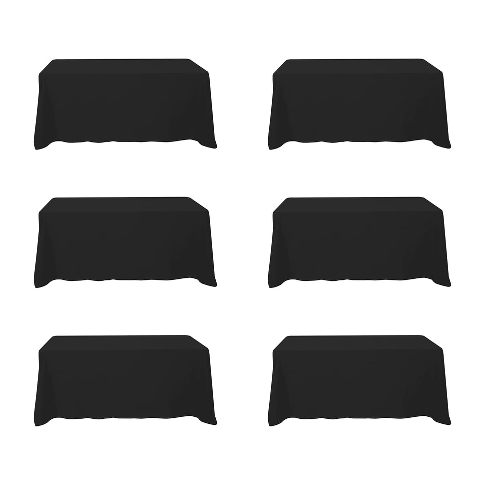 BRILLMAX black tablecloth 90 x 132 inches with durable hemmed edges for events.
