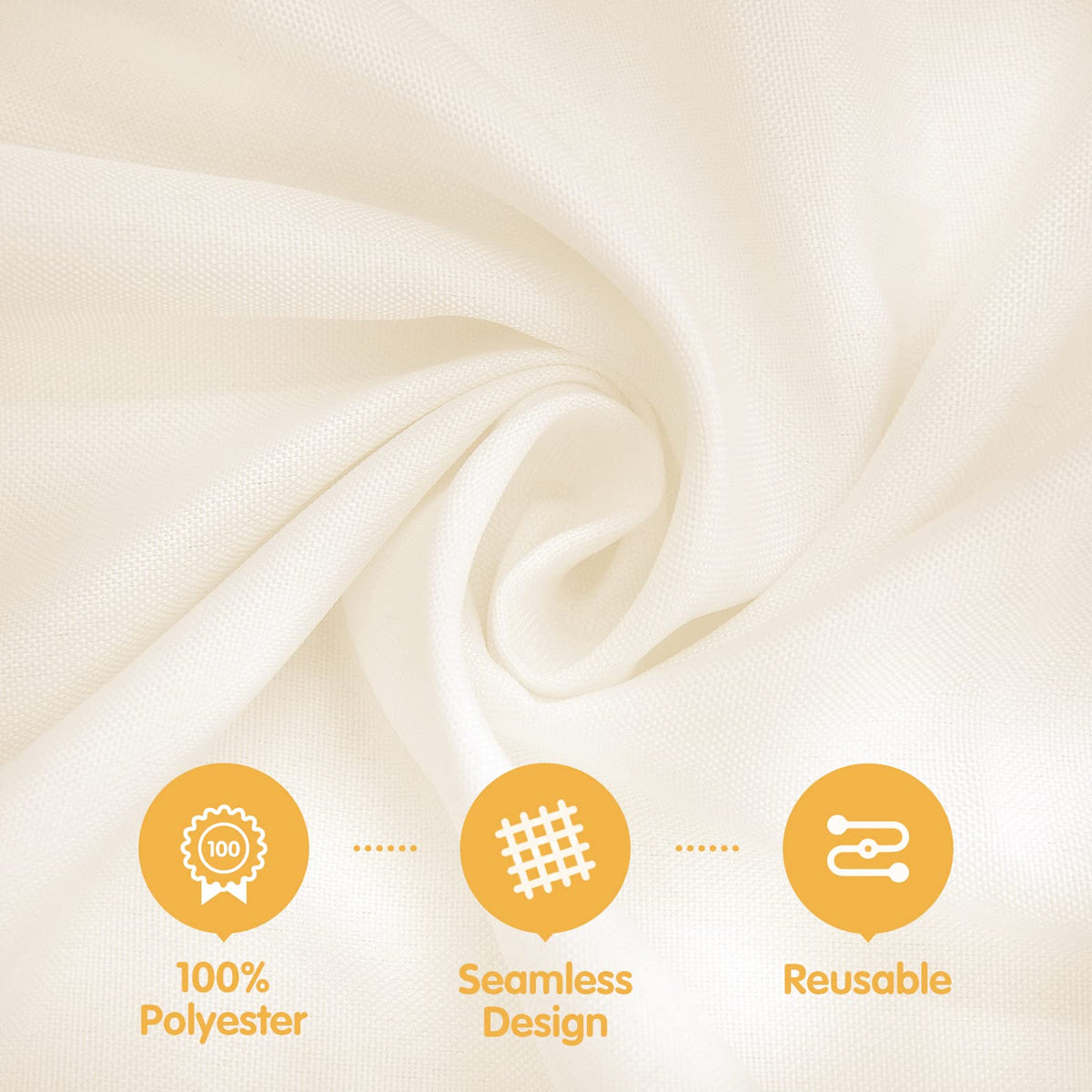 BRILLMAX ivory round tablecloth close-up shows premium fabric drape and smooth finish