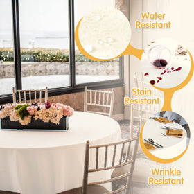BRILLMAX ivory round tablecloth beads liquids for easy cleaning after a spill.