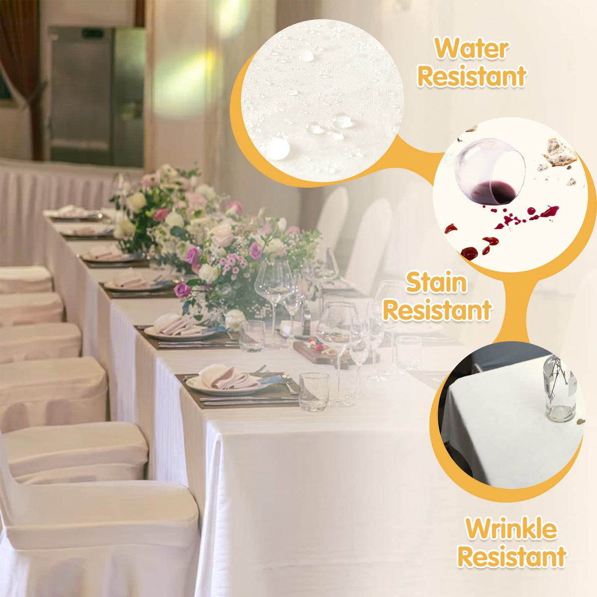BRILLMAX Ivory tablecloth beads liquids for easy cleanup and protection
