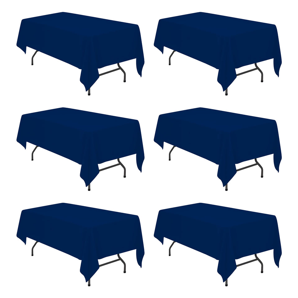 BRILLMAX navy blue 60x102 tablecloth on a rectangle table showing durable drape