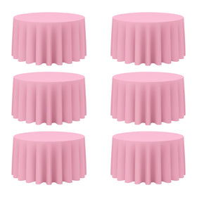 BRILLMAX pink round tablecloth with 120-inch coverage draped over a 60-inch table