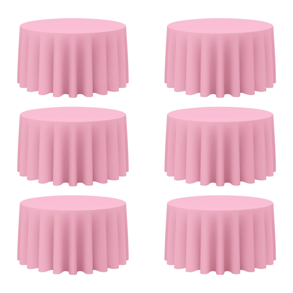 BRILLMAX pink round tablecloth with 120-inch coverage draped over a 60-inch table