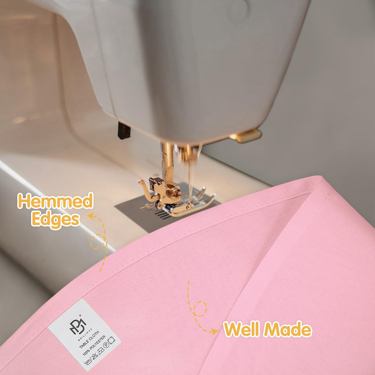 BRILLMAX pink round tablecloth with reinforced hemmed edges