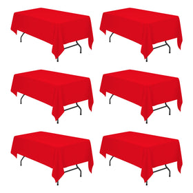 BRILLMAX red tablecloth 60x102 on a 6ft table creates a polished banquet backdrop.