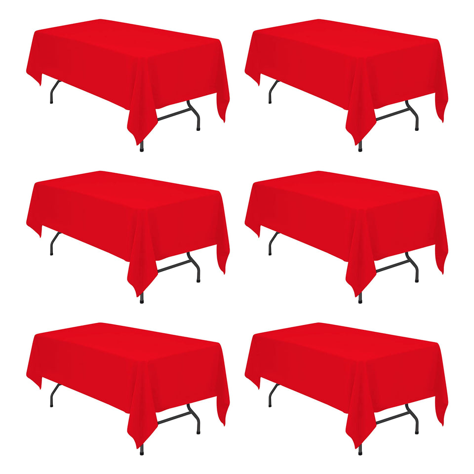 BRILLMAX red tablecloth 60x102 on a 6ft table creates a polished banquet backdrop.