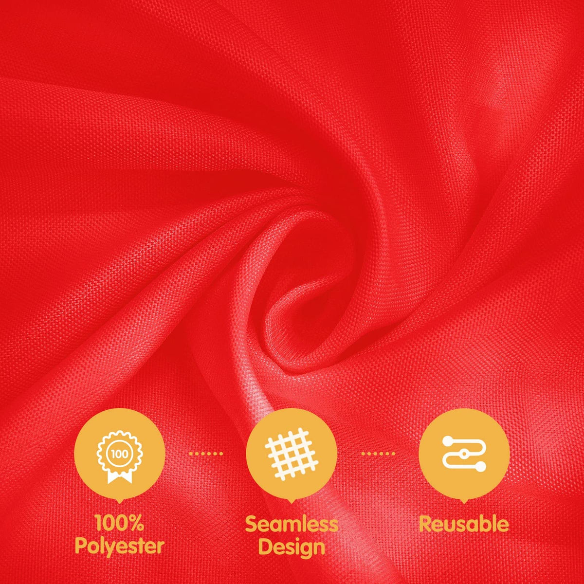 BRILLMAX red tablecloth hemmed edges highlight durable, refined borders.