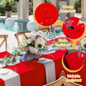 BRILLMAX red tablecloth spill-bead surface makes quick wipe-ups easy.