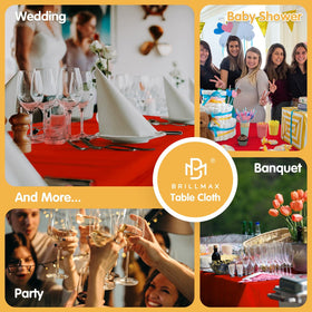 BRILLMAX red tablecloth enhances wedding banquet aesthetics and table cohesion.