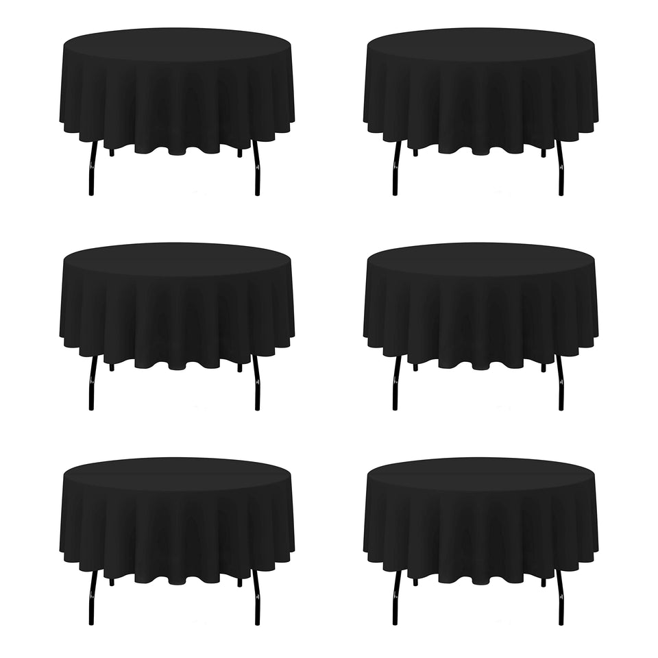 BRILLMAX round tablecloth on a 70-inch black table for elegant events