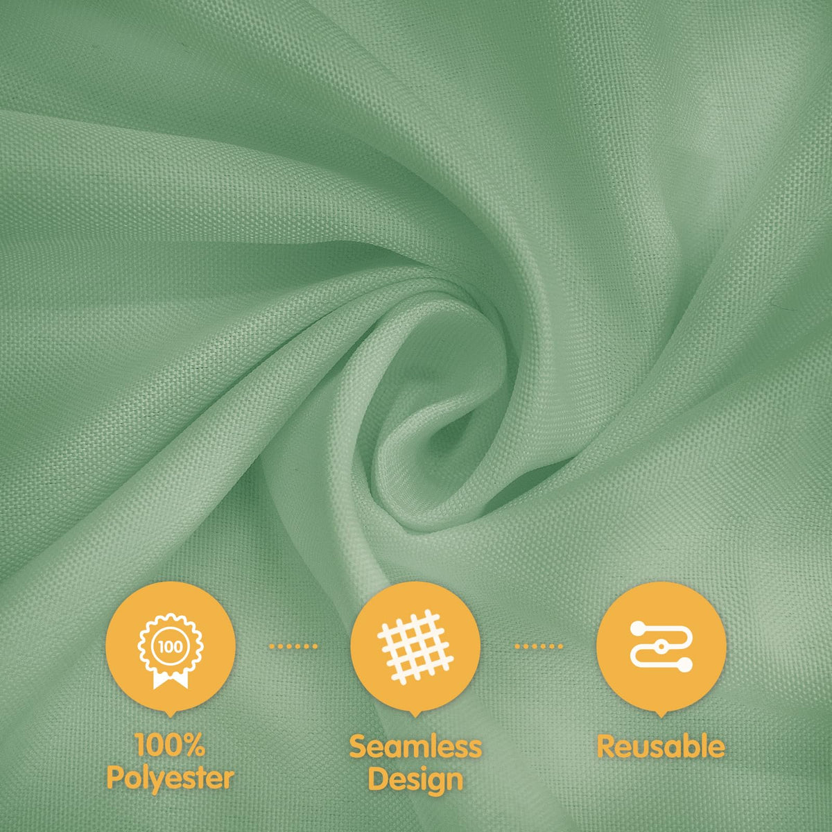 BRILLMAX sage green round tablecloth on a 60-inch table for cohesive banquet styling
