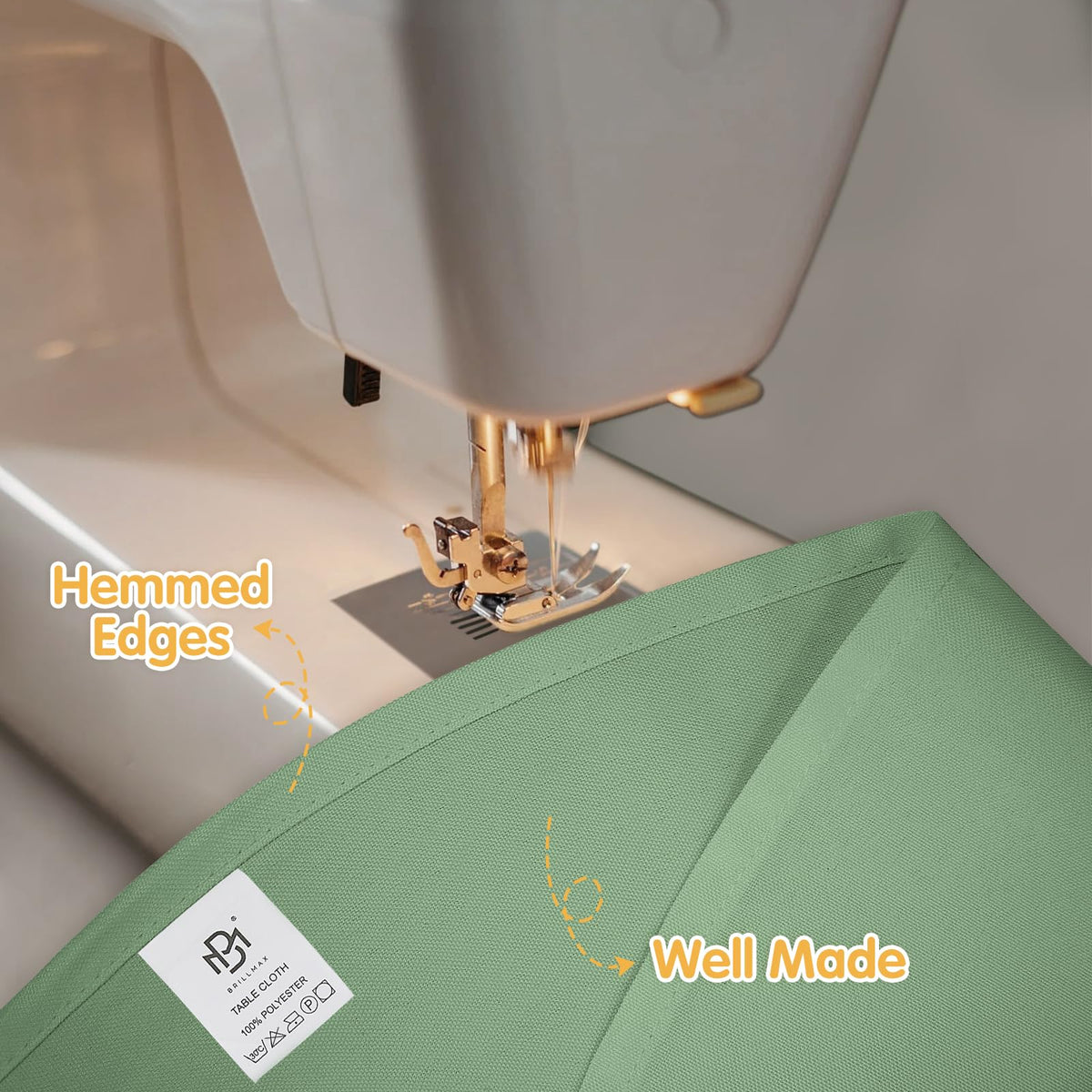 BRILLMAX sage green round tablecloth with wrinkle-free appearance