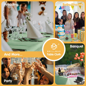 BRILLMAX sage green tablecloth presentation enhances banquet ambience.
