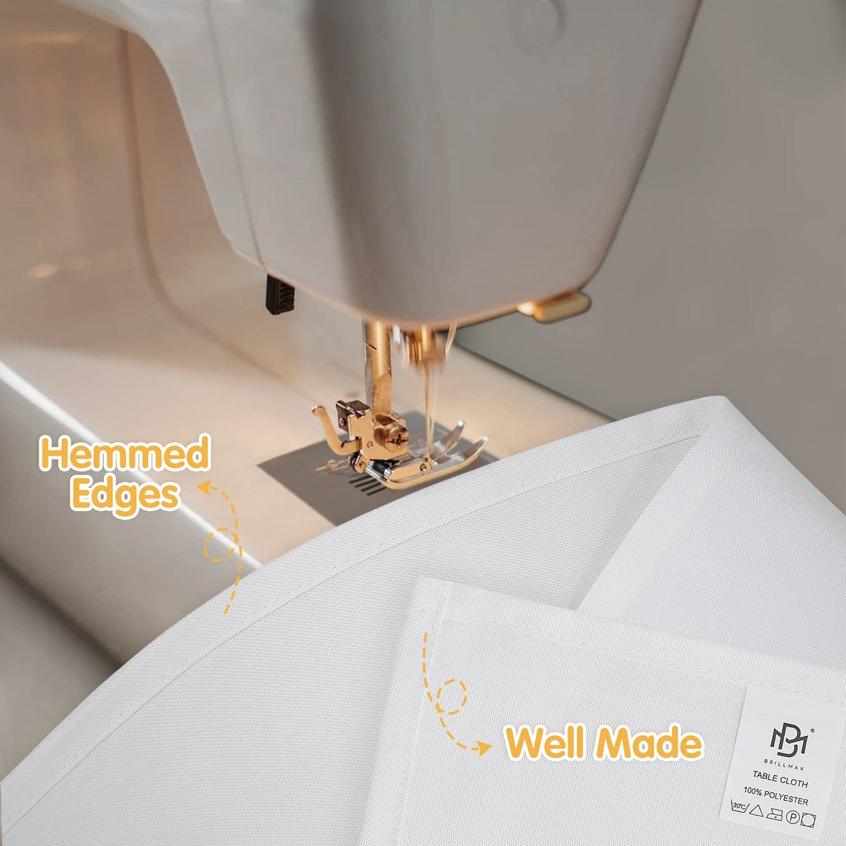 Liquid beads on BRILLMAX tablecloth surface highlighting spill-resist finish