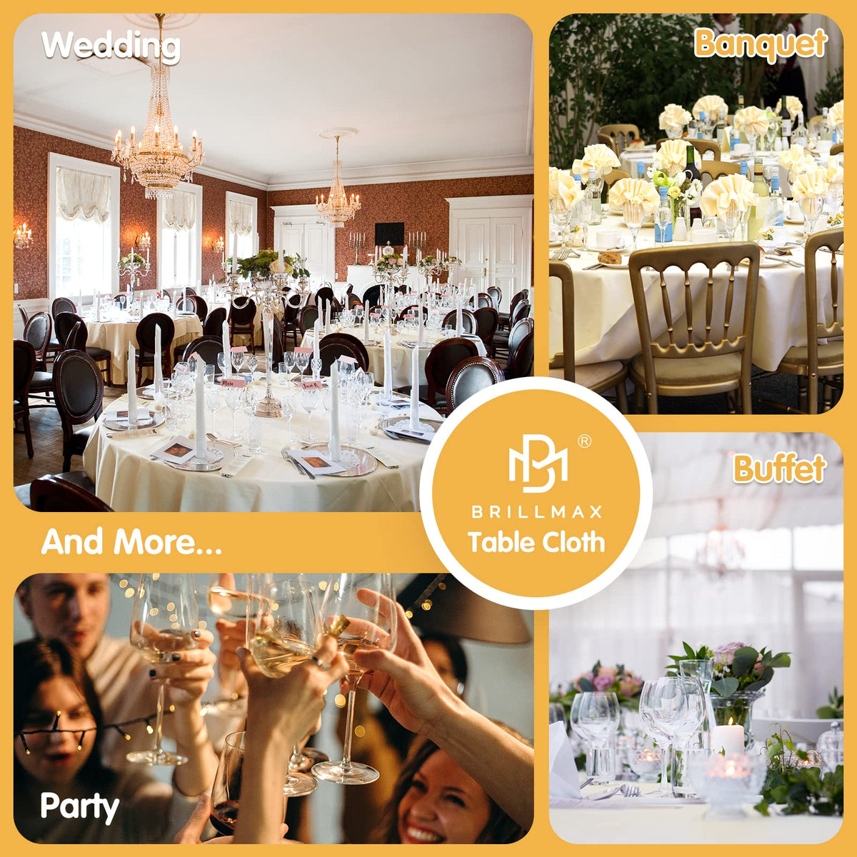 BRILLMAX venue-ready tablecloth setup showcases quick transformations