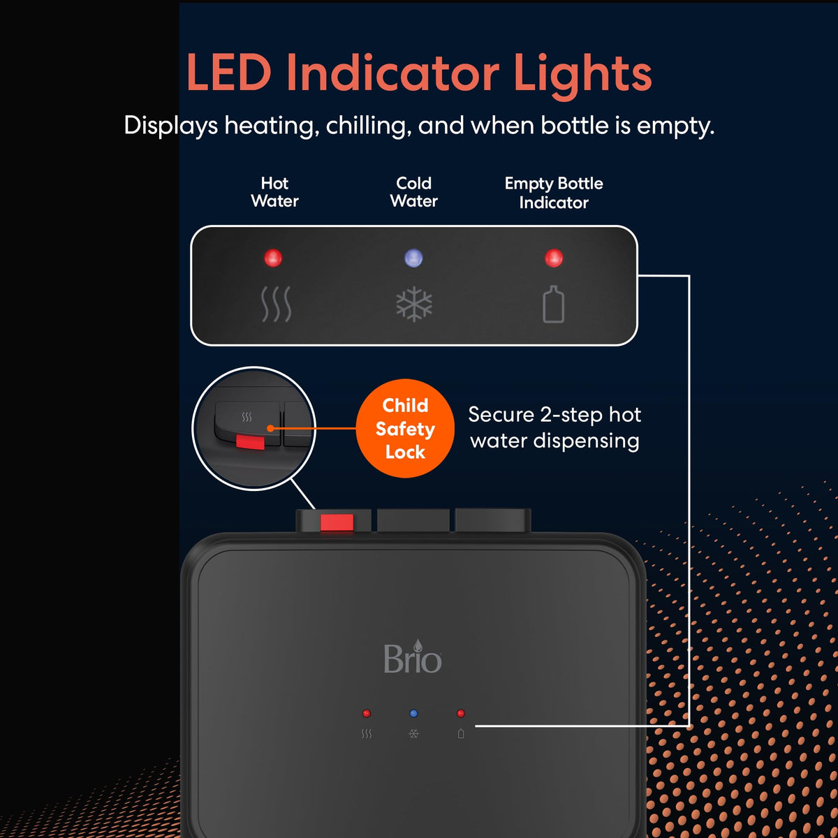 Brio 130 hot water indicator shows readiness for hot beverages