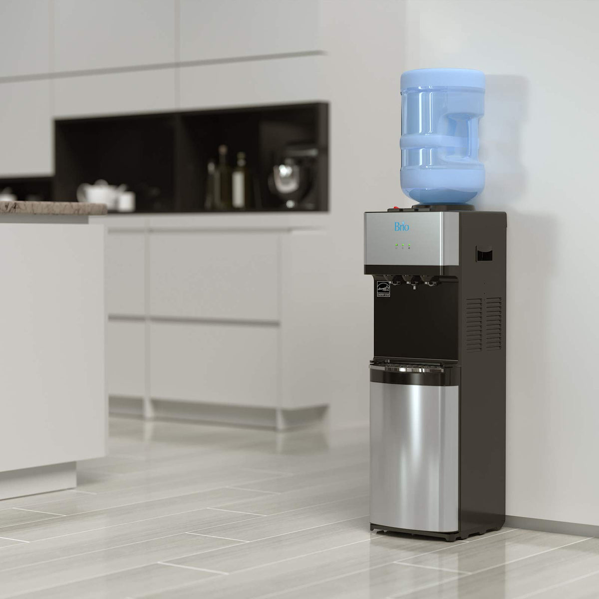 Brio 3-5 gallon bottle compatibility for flexible water delivery.
