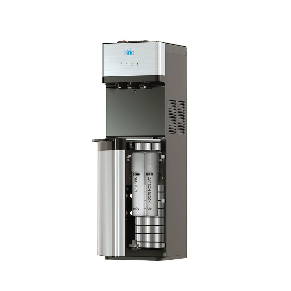 Brio 520 UV bottleless dispenser front view highlighting compact design and UL certification