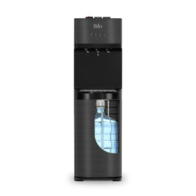 Brio bottom-load water cooler in black stainless steel with easy bottle changes.