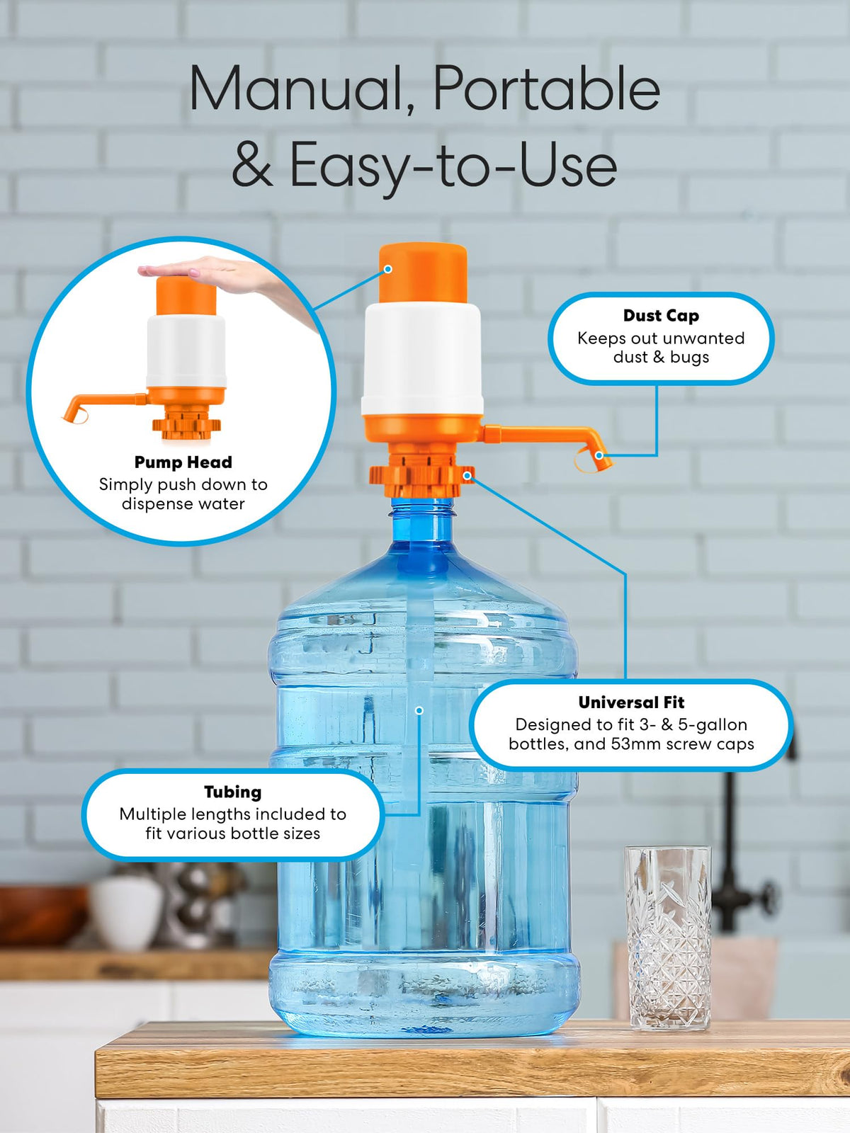 Brio orange pump installs easily without motors or electricity.