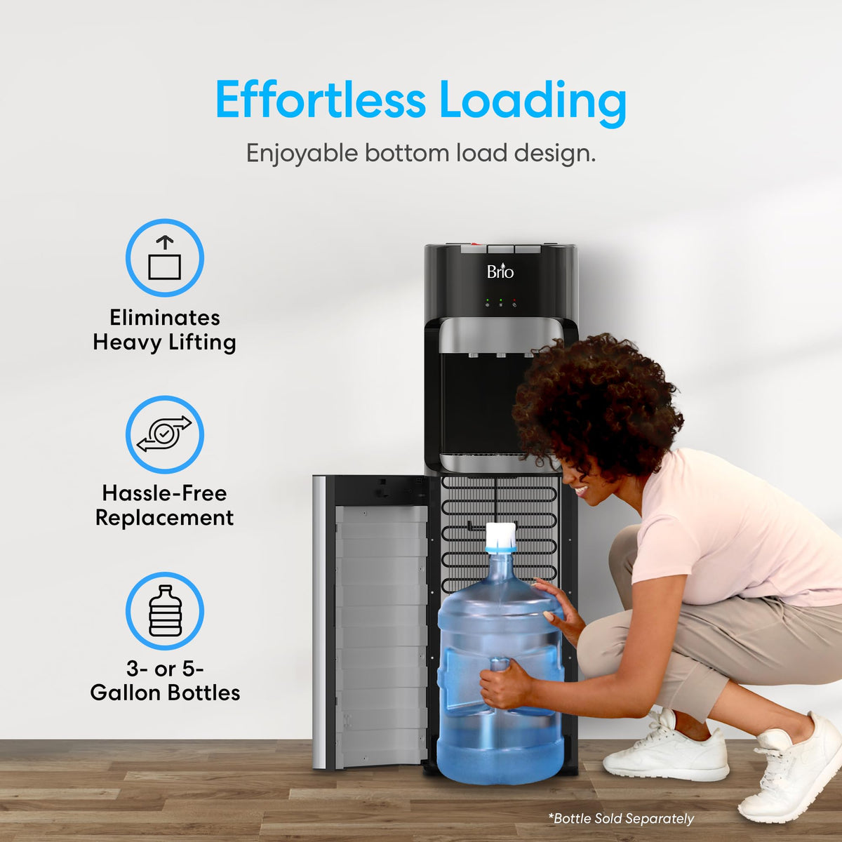Brio unit with room-temperature option keeps ambient water ready.