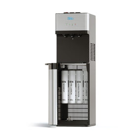 Brio self-cleaning bottleless water cooler front view with stainless steel finish.