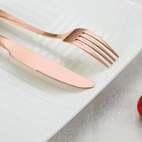 BRIOUT rose gold flatware cleaning close-up showing easy wipe-clean surface.