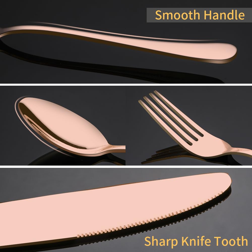 BRIOUT rose gold flatware for four shown with complete service set.